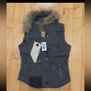 BB Dakota Gray Vest with Faux Fur Trim